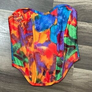 Pretty Little Thing Printed Back Zipper Corset Top Sz 6